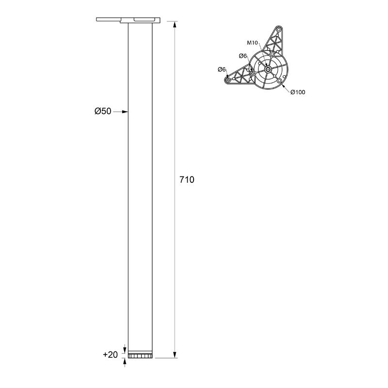 ΠΟΔΙ ΤΡΑΠΕΖΙΟΥ CRB Φ.5 cm / Υ.71 cm / ΧΡΩΜΙΟ